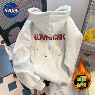 Nasawassup american retro shooting star hooded trendy sweatshirt for men and women, autumn and winter velvet thickened couple heavyweight loose top, white and gray style-m01 velvet l recommended 110-130jin jin equals 0.5kg