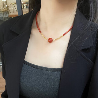 Congye natural nanhong necklace full color full flesh persimmon red broken silver nanhong agate clavicle chain new chinese style national style sweater chain nanhong necklace length 45cm