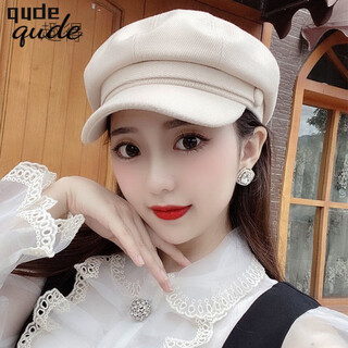 Fun octagonal hat for women, trendy hat for women, internet celebrity style ins summer korean version of trendy versatile octagonal hat, fashionable autumn and winter thin beret, buckle style - beige, adjustable (about 55-58cm)