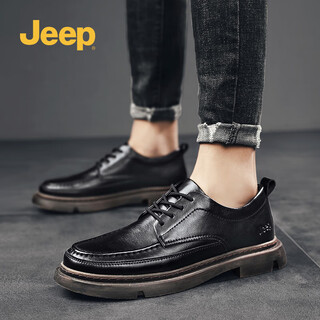 Jeep men's shoes 2025 spring and autumn casual leather shoes black business formal shoes british style work shoes