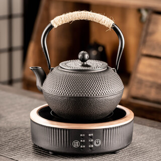 Porcelain brand tea set around the stove for making tea, electric ceramic stove tea set, household boiling water for making tea, iron kettle, teapot, tea set, black iron kettle + shuya j6 electric ceramic stove - black 1.2l