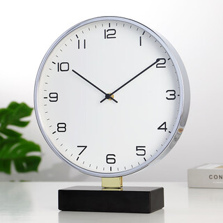 Hense desktop desktop clock metal table clock living room home fashion sitting clock simple modern table clock ornament hd8098 electroplated silver + marble base