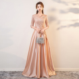 Weixuan high-end annual meeting female host dress host dress 2024 new evening dress long banquet birthday party champagne color 3xl130jin jin equals 0.5 kg one size