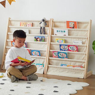 Muge children's bookshelf picture book shelf solid wood floor-standing storage rack baby reading corner storage rack kindergarten book display cabinet upgraded and widened 75 meters white shopkeeper recommended