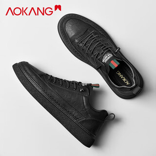 Aokang shoes men's 2025 new winter business casual genuine leather shoes men's comfortable british style thick sole sneakers men's shoes black 40