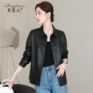 Lingfaner genuine leather jacket for women spring and autumn new haining middle-aged temperament pure sheepskin jacket small coat short black l