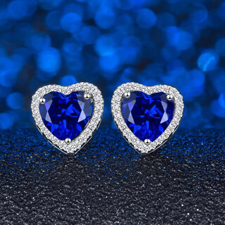 Dr-flvvs fat donglai's same style sapphire earrings heart-shaped earrings 925 silver plated 18k gold love blue tanzanite gemstone