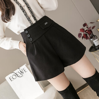 Caimu xia thickened woolen shorts new autumn and winter fashion korean version versatile a-line wide-leg pants high-waisted slim boot pants black spring autumn winter xl 125-135jin jin equals 0.5 kg