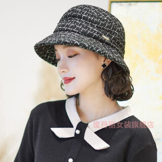 Midanli hat with hair, women's wig, one-piece basin hat, winter fashion, short hair hat, winter warm real hair mother hat, black hat, black brown wig + hair net