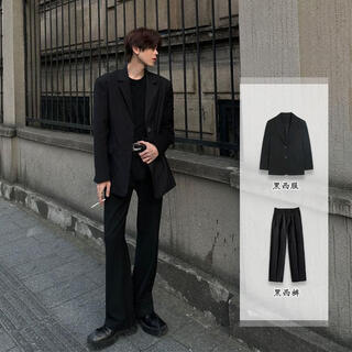 Xinghelai black casual suit jacket men's spring and autumn style yuppie men's trendy brand hong kong style korean style suit complete set black suit + black trousers 2-piece set l 125jin jin equals 0.5 kg within