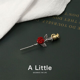 Little prince's rose brooch retro literary red rose corsage japanese student decoration pin couple gift long-handed rose (2048)