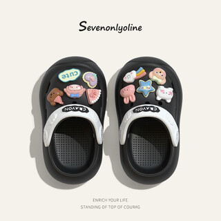 Seven only oline children's croc shoes for boys, boys and girls summer cute cartoon anti-collision baotou baby slippers black 14 0 inner length 14cm foot length 13.5 wear