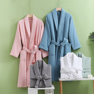 Bebedog pure cotton bathrobe autumn and winter thickened six-layer gauze hotel bathrobe men and women couple nightgown long pajamas absorbent swimming mint green xl (170-185cm, 135-180jin jin equals 0.5 kg)