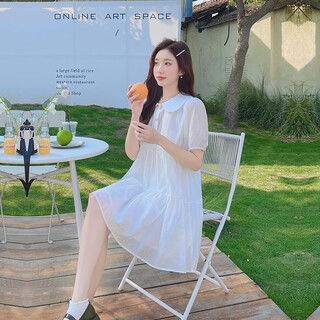 Maternity dress summer new maternity wear summer dress petite short-sleeved maternity dress shirt dress mid-length skirt white m