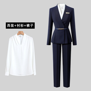 Weishipin professional wear women's suit new spring and autumn small suit temperament jewelry hotel front desk customer service work clothes suit (navy blue) suit + trousers + 403 shirt l recommended 108-117 jin jin equals 0.5 kg