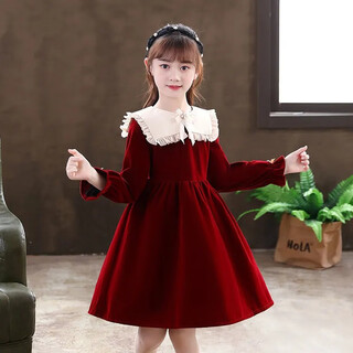 Girls' autumn and winter dress, long bottoming sweater dress that girls aged 4-8-14 can wear, student fashionable autumn and winter dress, little girl princess dress, children's new year's greeting dress, trendy red 130cm