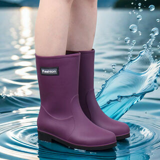 Jin yingzi rain boots women's water boots waterproof non-slip water shoes rubber shoes mid-tube rain boots for women adult ladies new rain boots deodorant main picture anti-skid waterproof frosted purple mid-tube 36 standard size