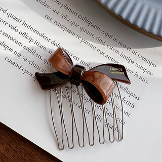 Saradear korean france gold label inverted comb hair side hair comb french chocolate bow broken hair comb hairpin chocolate brown