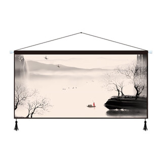 New chinese style zen ink landscape fabric hanging painting living room sofa background hanging cloth bedroom decoration painting restaurant tapestry 01_zen ink painting 80cm*40cm cotton and linen 2 tassels+