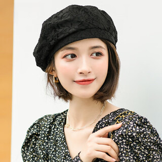 Mu mcqueen hat women's new summer thin lace beret women's light breathable sun protection hat women's british retro octagonal hat black one size