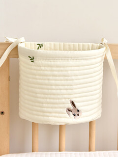 Clcey baby bedside hanging bag pure cotton baby bed storage bag diaper storage children's bedside storage forest rabbit