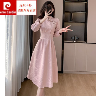 Pierre cardin (pierre cardin) cheongsam sweet cool style new chinese style improved dress women's spring wear 2024 new waist style a-line mid-length skirt pink xl