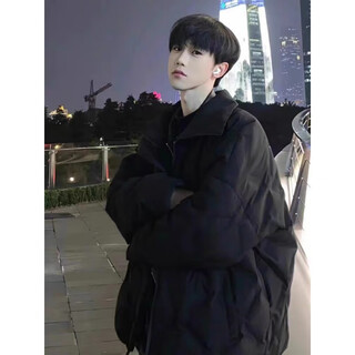 Poke lingge cotton jacket for boys winter new american fashion brand stand collar thickened cotton jacket loose warm cotton jacket black xl 125-145jin jin is equal to 0.5 kg