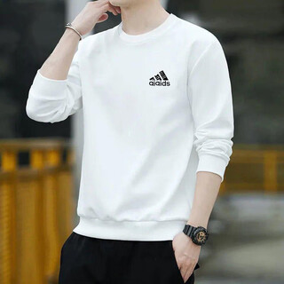 Brand pure cotton sweatshirt men's 2025 spring and autumn new round neck t-shirt pullover long-sleeved top casual bottoming shirt white regular 2xl