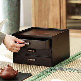 Tea art nobles choose nansheng pu'er tea box with three layers of tea cans, tea warehouse, tea cake shelf, storage box, bamboo drawer type