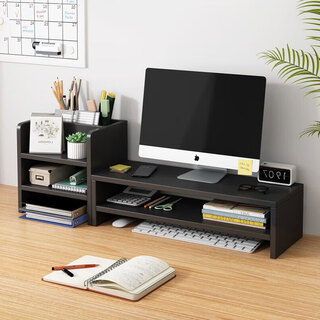 Nifeng desktop computer elevated monitor support shelf display screen raised base office desktop storage rack thickened double layer black simple no pen holder model