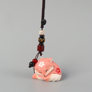 Yuanshuo cute carved shiba inu cat key chain jewelry pendant classical literature and toys wood carving handmade car key chain pendant wood carving fox (plum blossom) + six-character mantra