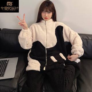 Modal couple pajamas winter coral velvet women's thickened large size flannel men's autumn and winter home clothes warm suit mjf-8959 female m