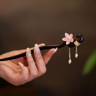 Su shiliu hairpin for women, high-end, ancient style, fringed sandalwood hairpin, hanfu hairpin, hairpin, birthday gift for girlfriend, pink peach hairpin