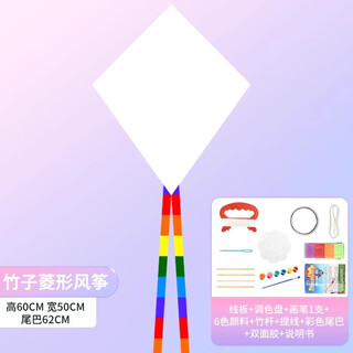 逍遥劲秧歌diy风筝材料包自制迷你金鱼纸鸢涂鸦填色绘画儿童手工空白小风筝 菱形竹子风筝+100米线板 【全套安装绘画工具】