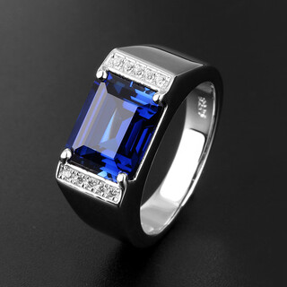 Pure sapphire ring men's ring silver platinum-plated tanzanite color treasure men's ring ring domineering trendy men's engraving men's size 14