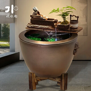 Large flowing water ceramic ancient fish tank flowing water ornaments circulating water water lily tank ancient fish breeding ecological tank water to canal complete set medium tank 50cm