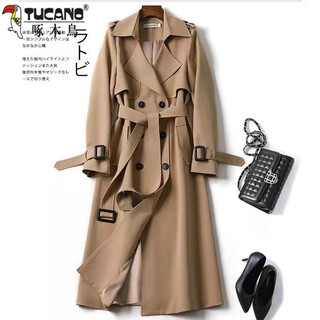 Woodpecker windbreaker women's mid-length 2025 spring and autumn new korean style large size small popular british style coat over the knee coat khaki plaid lining l recommended 115-130 jin jin equals 0.5 kg