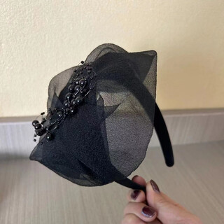 Chuxiang super wide-brimmed mesh half-hat headband for women, french-style hairpin to cover gray hair, evening hairpin, temperament, face-showing, small pressed hair headband, headband f050 black a24-305