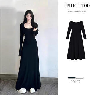 Jin jin is equal to 0.5 kg. mu 2025 french autumn and winter slimming and temperament knitted square neck dress women's inner waist a-line long skirt. atmospheric dress m size recommendation 80-115 jin jin is equal to 0.5 kg