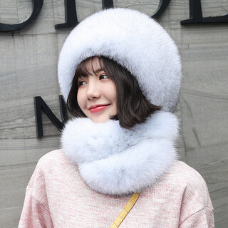 艾翊辰皮草帽子女冬天真毛护耳民族风冬季公主蒙古围巾帽保暖狐狸毛帽子 蓝狐本色 m(56-58cm)