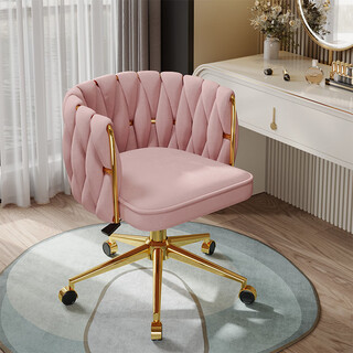 Ji litian light luxury computer chair bedroom girls dresser stool home dormitory stool front desk chair office chair makeup chair pink full suede gold shelf + gold steel liter steel feet fixed armrests