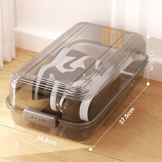 Shoe box storage box household shoe storage artifact plastic transparent men's and women's dormitory shoe cabinet organization thickened moisture-proof large size with dryer sheet naduo gray 45 sizes and above trial model thickened shoe box 1