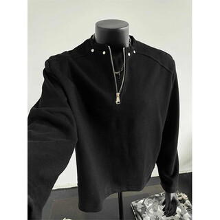 Katuchi black half-zip sweatshirt men's autumn american high street long-sleeved t-shirt piushuai cleanfit trendy brand rivet top black xl recommended 120-140jin jin equals 0.5 kg