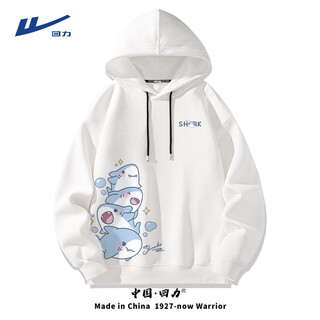 Pull back sweatshirt men's hooded spring and autumn heavyweight loose youth cartoon ins versatile autumn pullover jacket men's hoodie white (big star shark chest right subscript) l/175 (back to trend brand quality assurance)