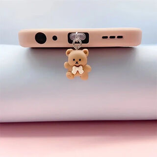 Uecyxop new bear mobile phone dust-proof plug resin tie off-white coffee color charging plug earphone hole pendant type-c coffee color bear (charging plug) apple 15-16 interface dustproof