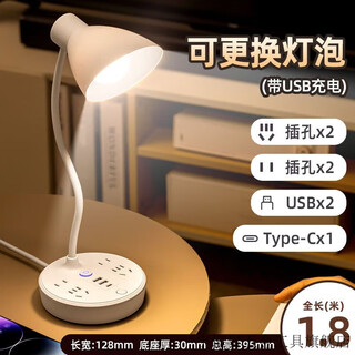 维诺亚螺口灯座LED护眼学习台灯带插座,办公卧室多功能台灯[可换灯泡] 单白色光(带USB) 电源线长:4.8米