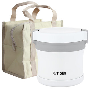 Tiger brand insulated lunch box stainless steel lunch box lxb-a10c japanese style insulated bucket insulated lunch box double layer white (lunch box 0.5l + vegetable box) 0.38l