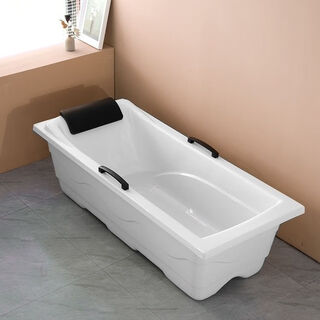 Jomoo's new low-price home acrylic free-standing elderly bathtub adult thickened color bathtub factory direct sales without installation pearl white pillow armrest widened and thickened 1.7 meters