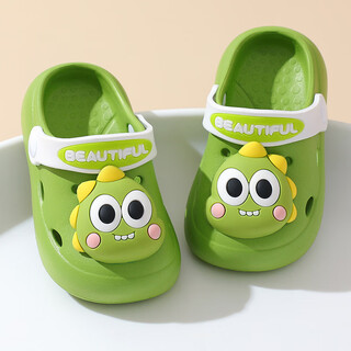 Children's croc shoes boys baby baotou slippers small and medium-sized dinosaur 1-3 years old anti-slip outer sandals girls green 23-24 sizes = inner length 140mm-1.5 years or so