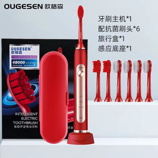 Ogeson 9600 electric toothbrush usb rechargeable sonic type adult business gift 9600 red with 6 brush heads
